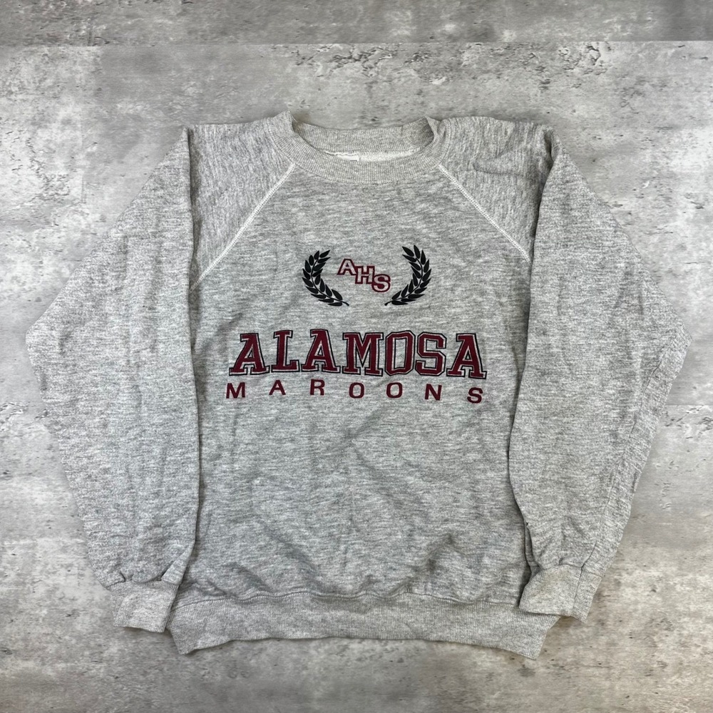 Vintage Hanes Alamosa Maroons Sweatshirt Gray Raglan‎ USA Made Mens Large 42-44